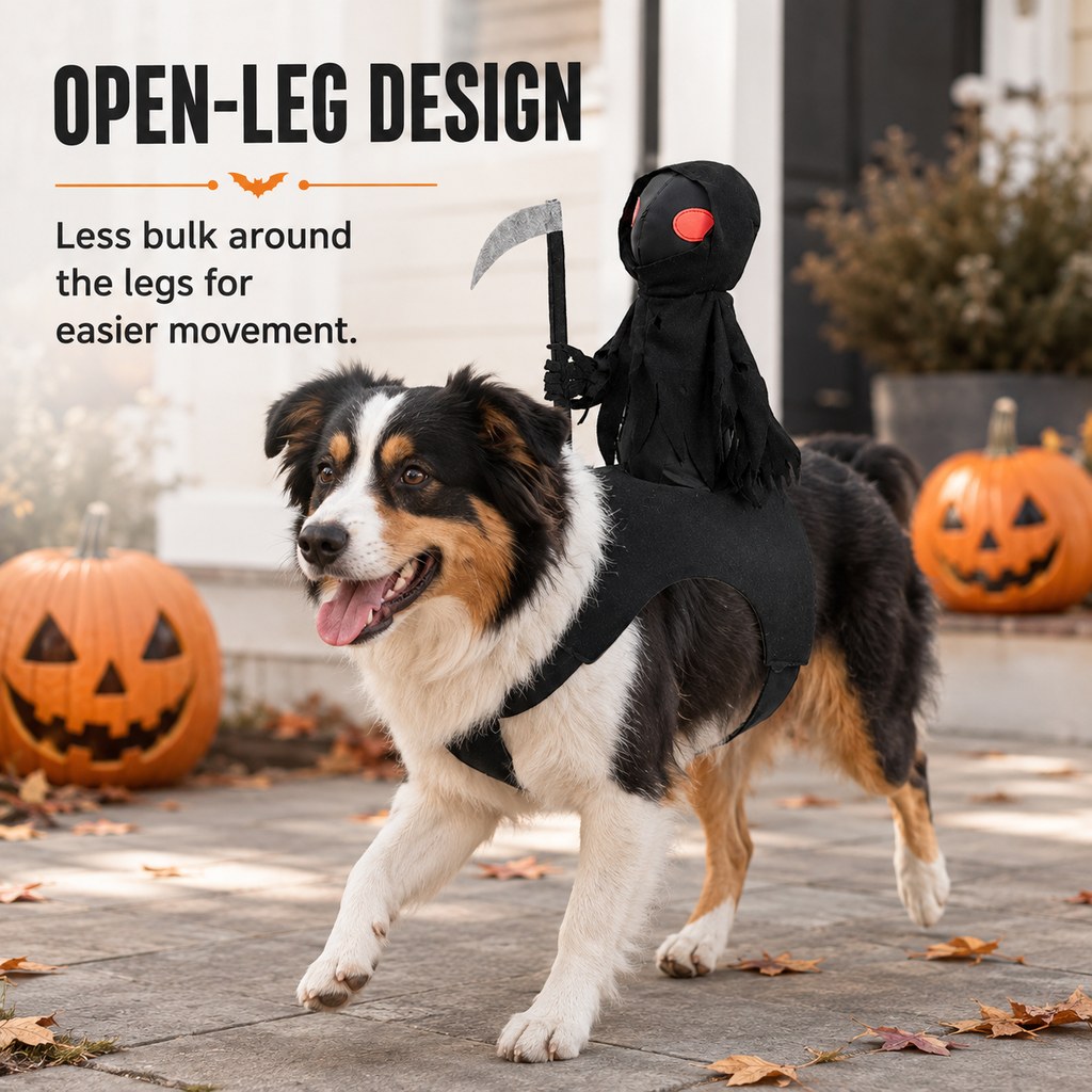 Grim Reaper Rider Pet Costume – 3D Halloween Fun