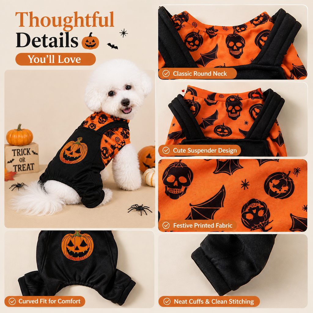 Halloween Dog Jumpsuit – Soft Pumpkin Costume