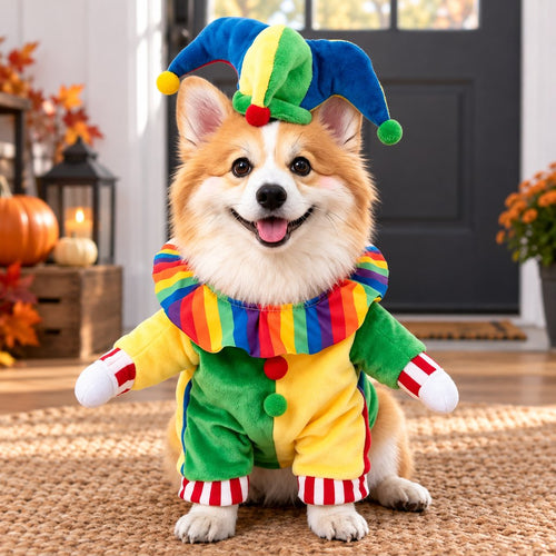 Jester Clown Dog Costume – Hat & Fake Arms