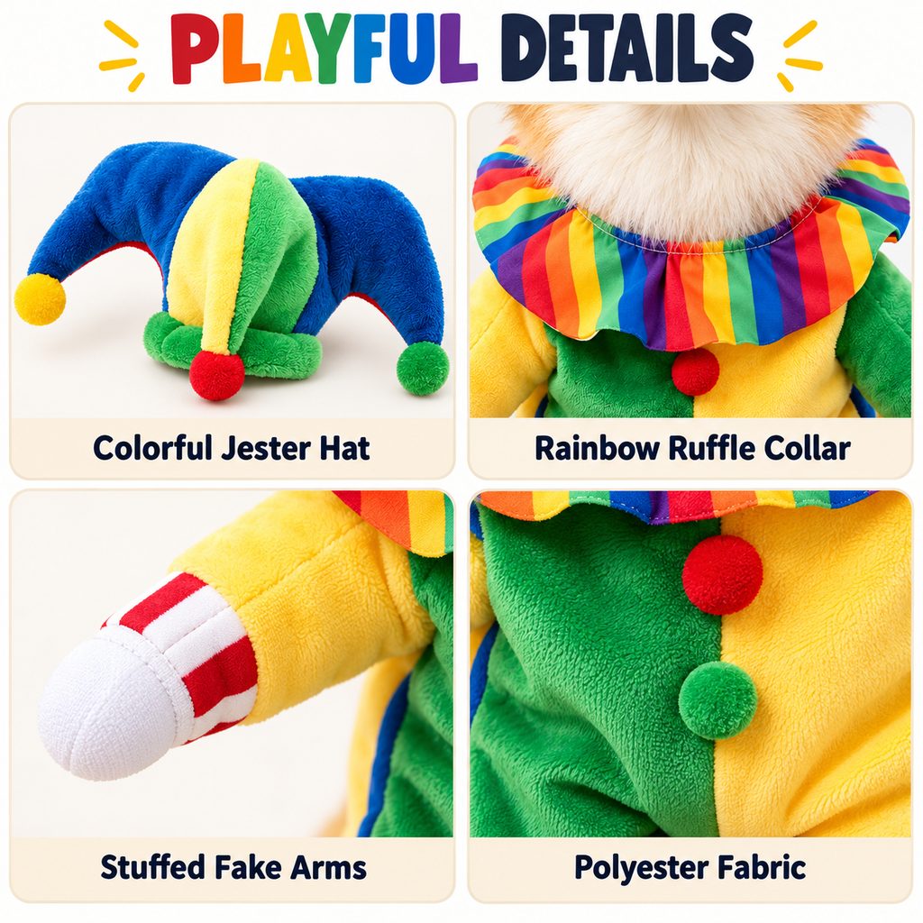 Jester Clown Dog Costume – Hat & Fake Arms