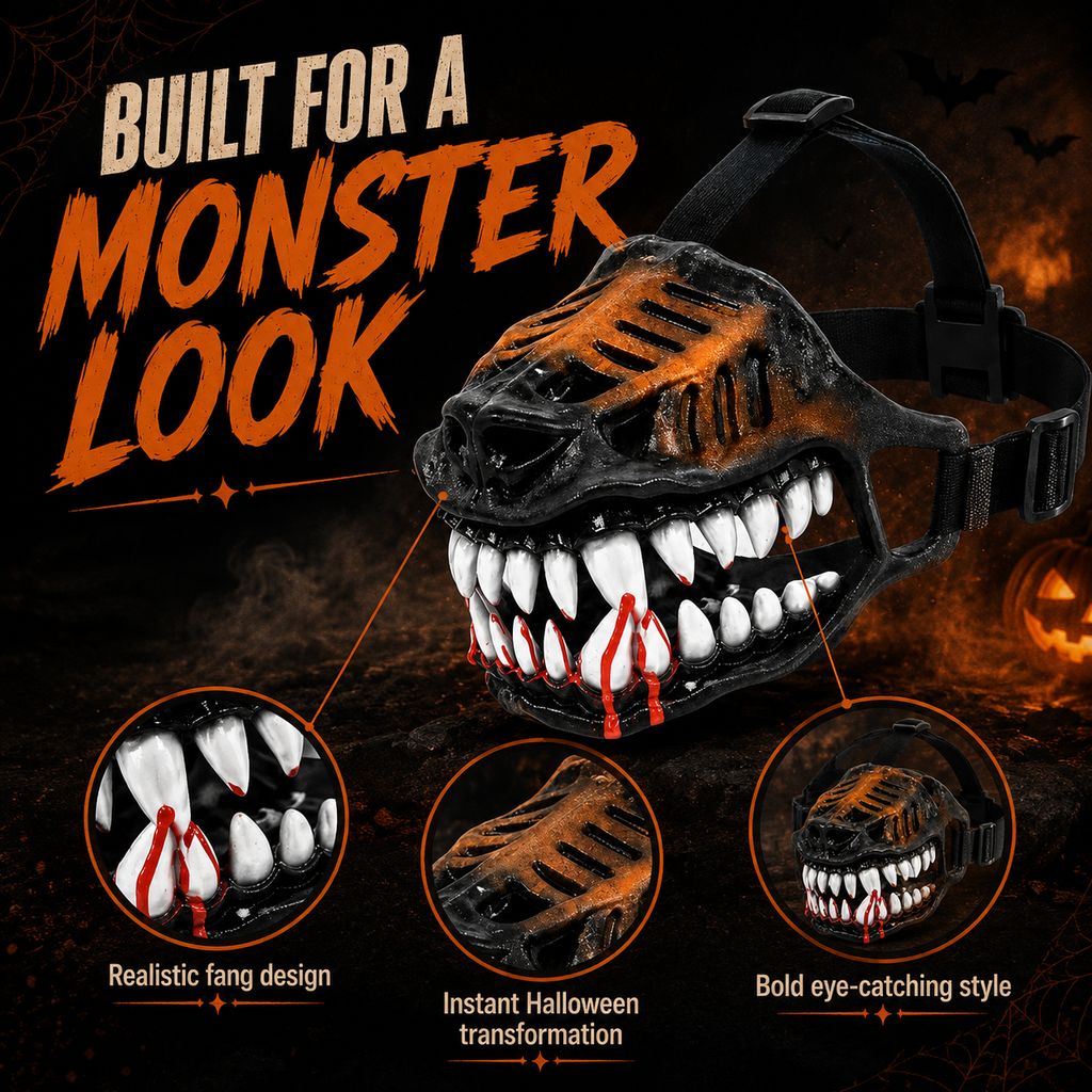 Monster Fang Dog Muzzle Costume – Open-Nose Fit