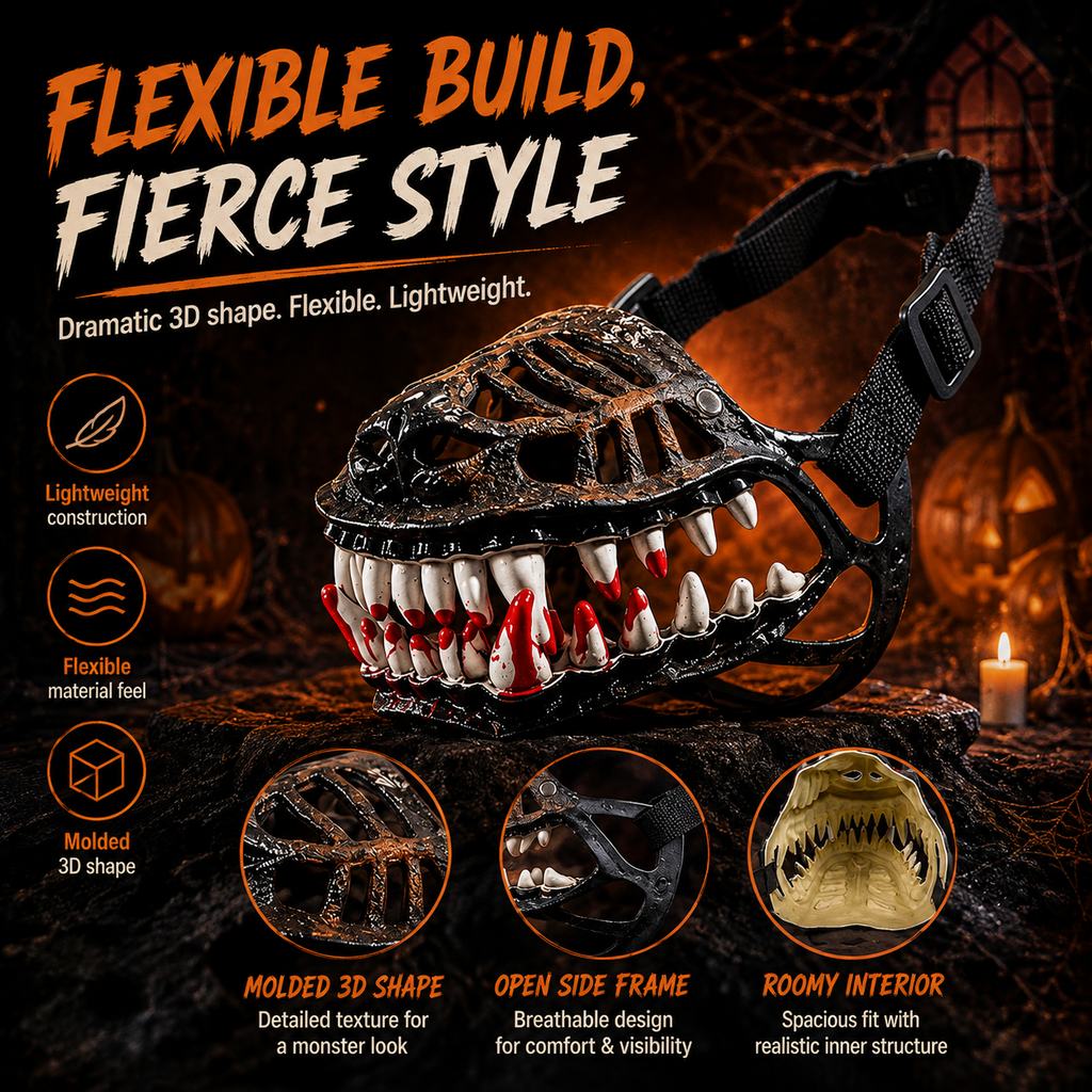 Monster Fang Dog Muzzle Costume – Open-Nose Fit