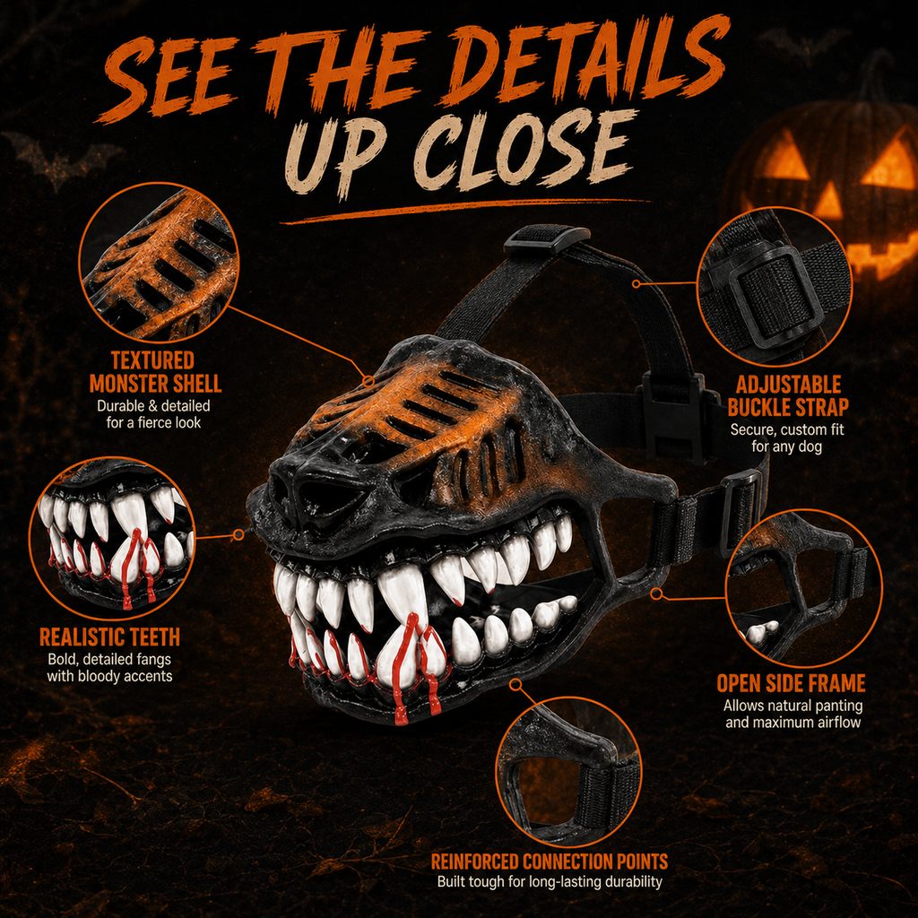 Monster Fang Dog Muzzle Costume – Open-Nose Fit