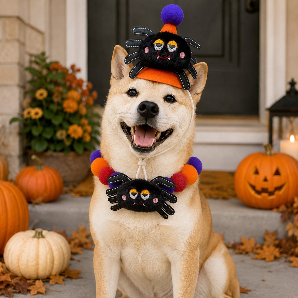 Halloween Pet Hat & Pom-Pom Collar – Easy 2-Piece Costume