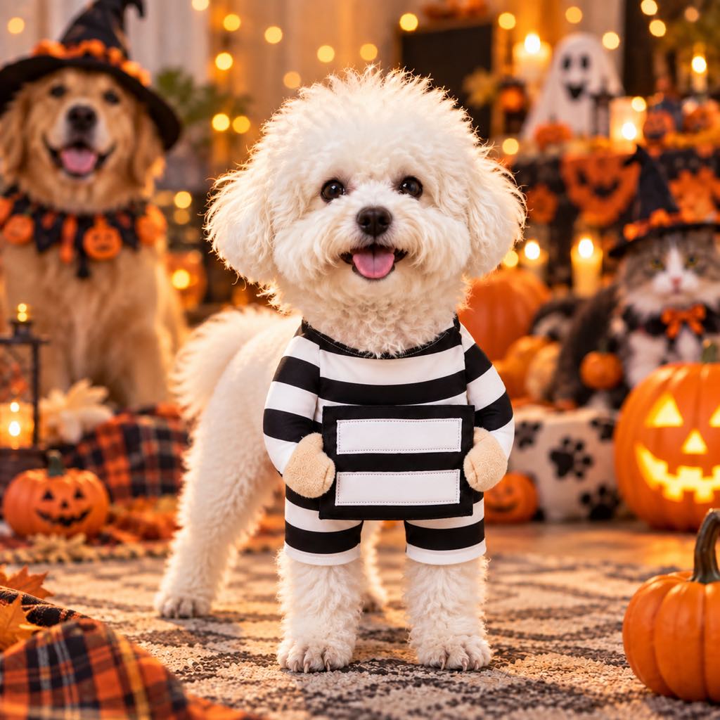 Prisoner Dog Costume – Funny Striped Outfit