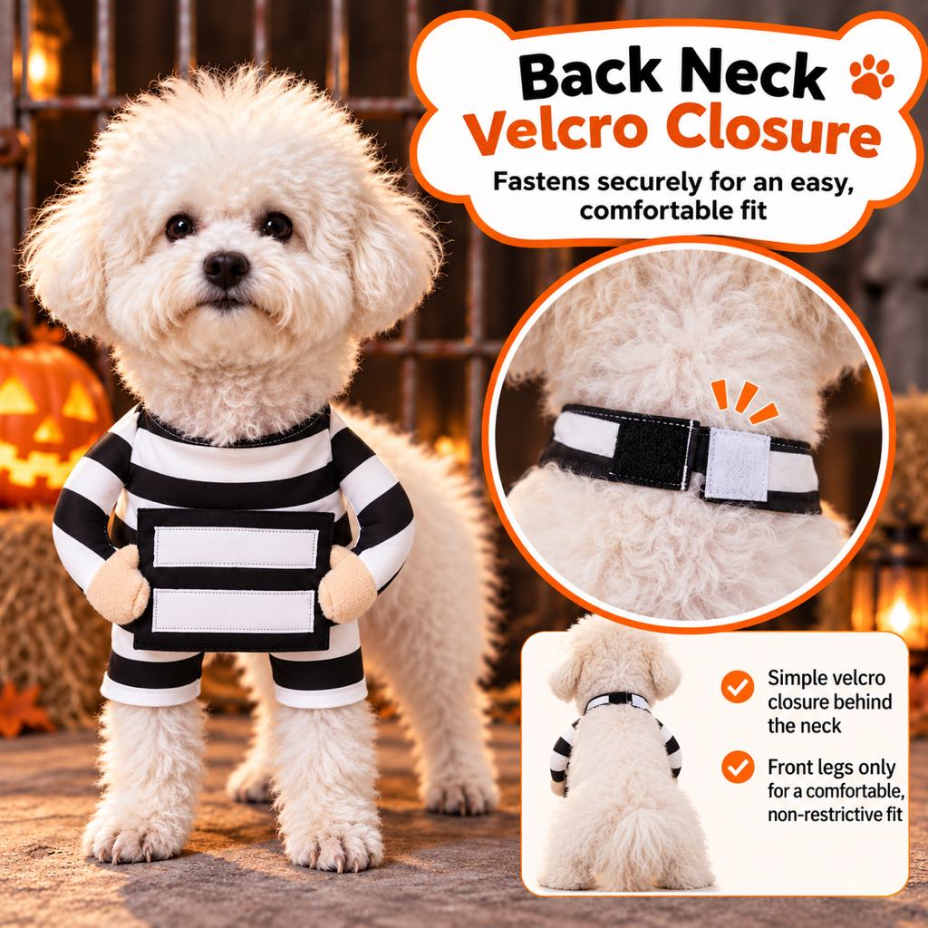 Prisoner Dog Costume – Funny Striped Outfit