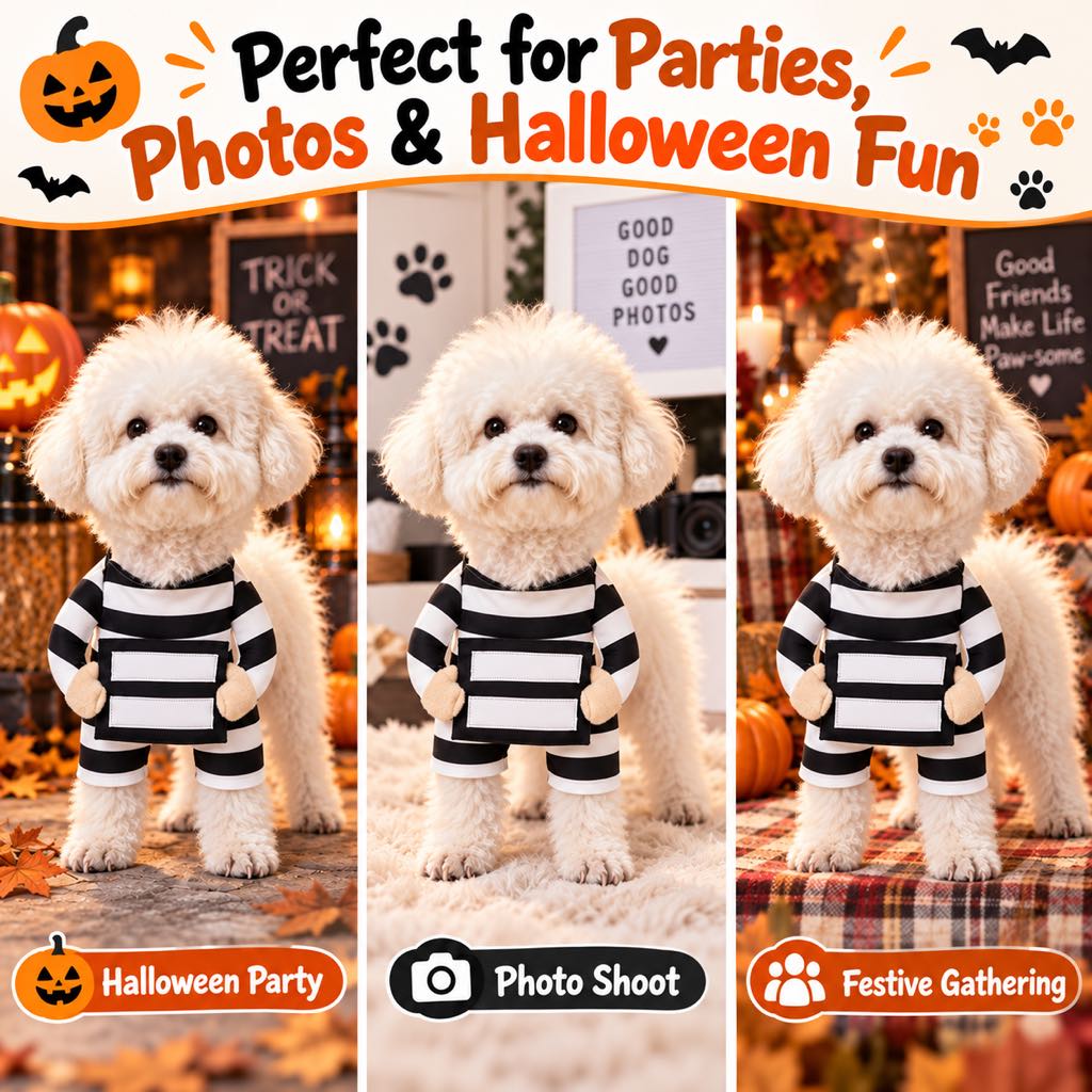 Prisoner Dog Costume – Funny Striped Outfit