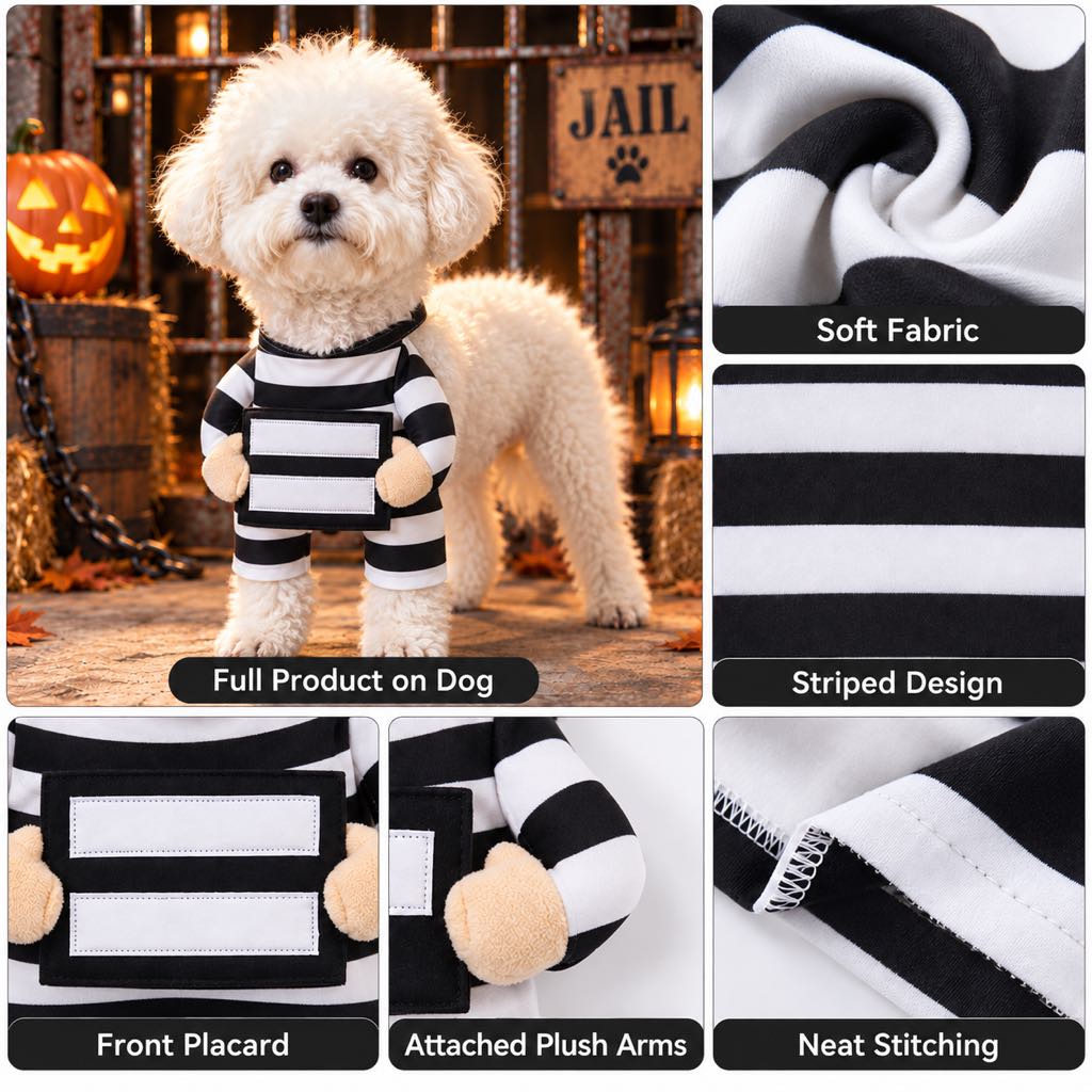 Prisoner Dog Costume – Funny Striped Outfit