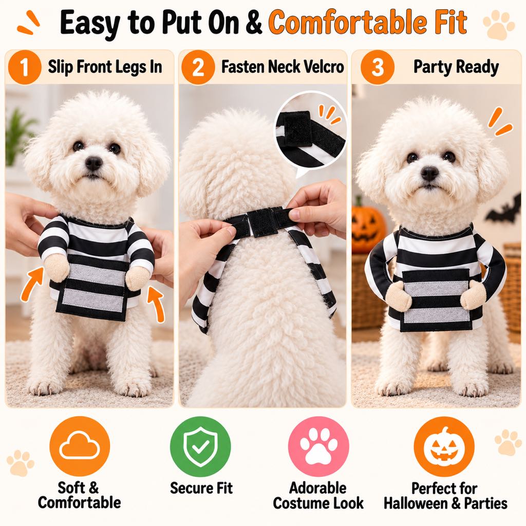 Prisoner Dog Costume – Funny Striped Outfit