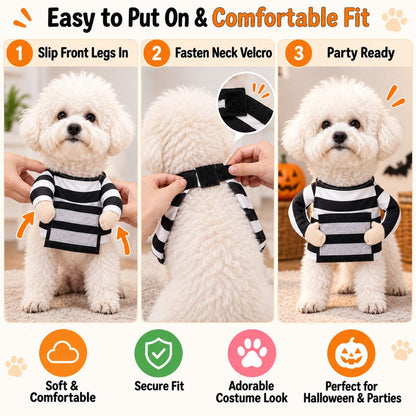 Prisoner Dog Costume – Funny Striped Outfit