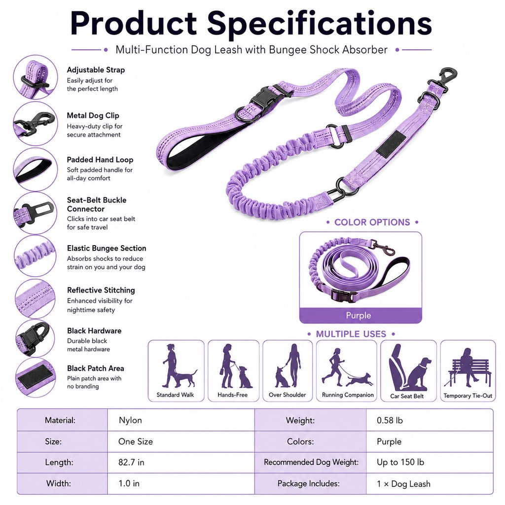 Hands-Free Bungee Dog Leash – Less Pulling on Runs