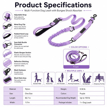 Hands-Free Bungee Dog Leash – Less Pulling on Runs