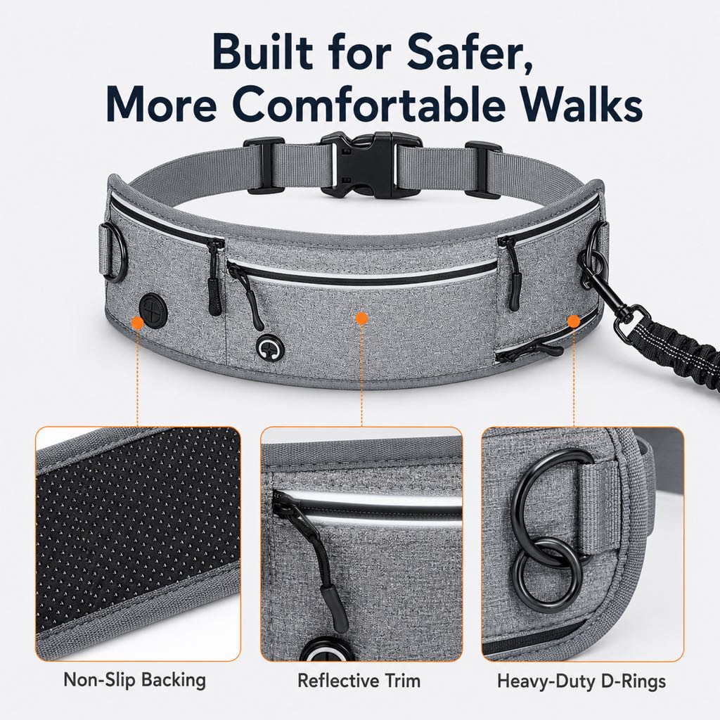 Hands-Free Running Leash Belt – Shock-Absorbing & Reflective