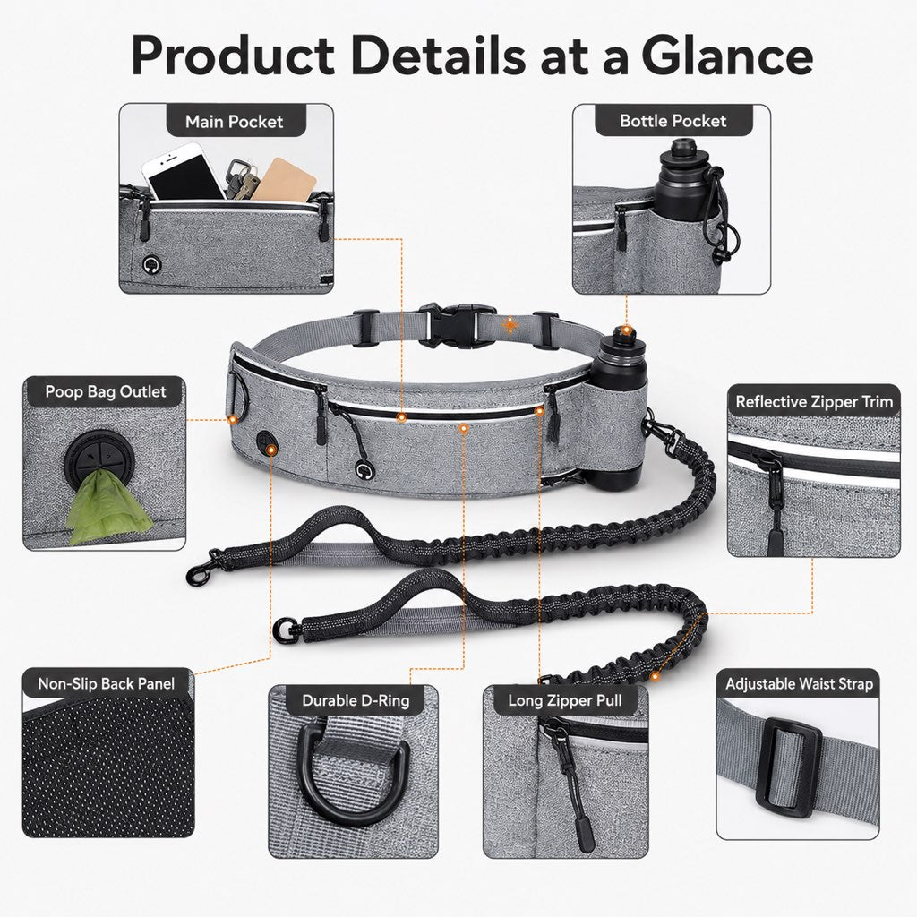 Hands-Free Running Leash Belt – Shock-Absorbing & Reflective