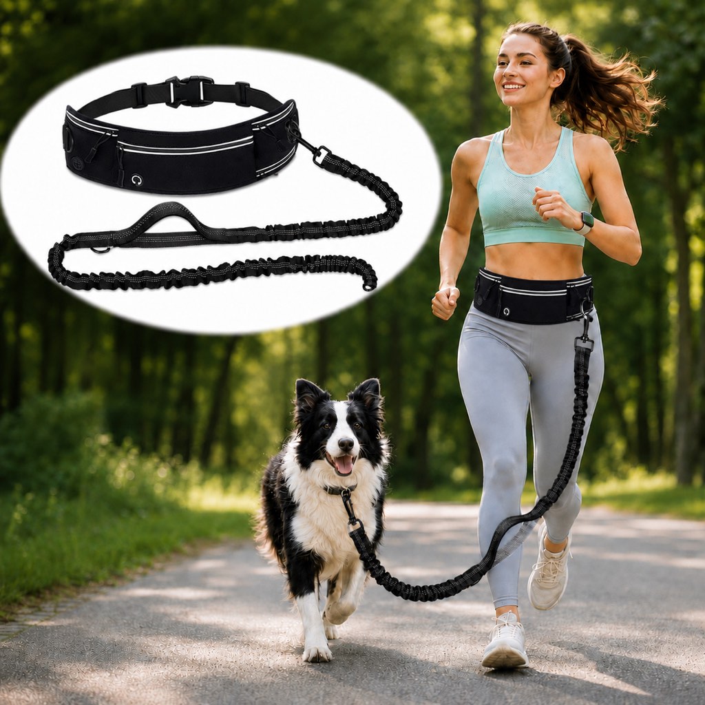 Hands-Free Running Leash Belt – Shock-Absorbing & Reflective