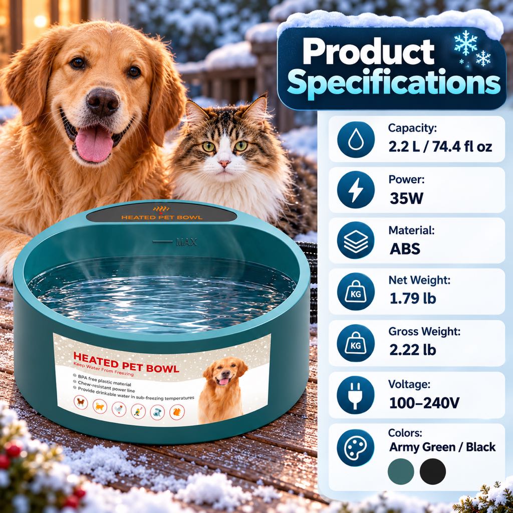 Heated Pet Water Bowl – Anti-Freeze Outdoor 2.2L