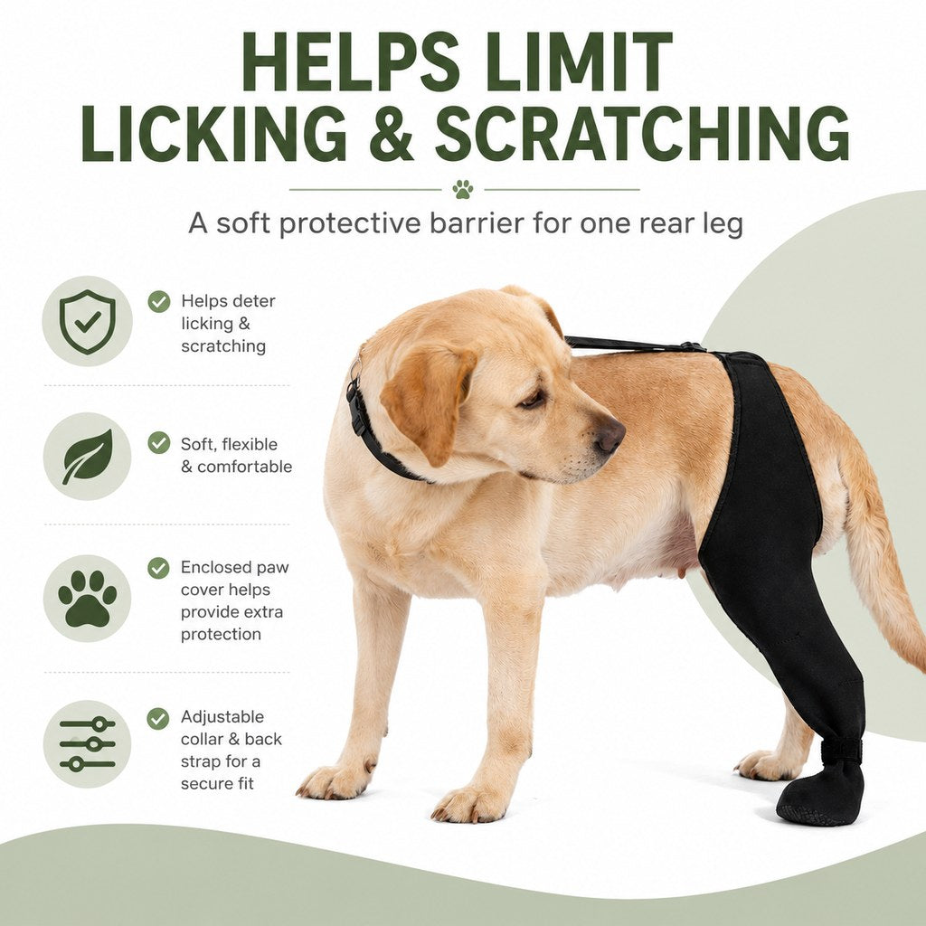 Rear Leg Recovery Sleeve with Paw Cover – Limits Licking