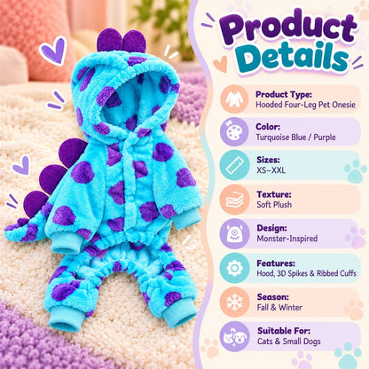 Monster Hooded Pet Onesie – Plush & Cozy