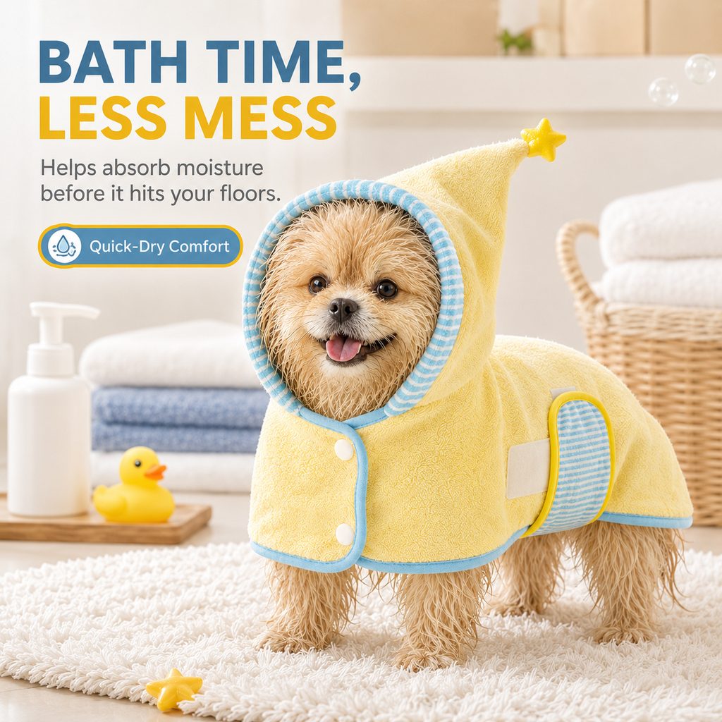 Hooded Pet Drying Robe – Fast Absorbent Towel