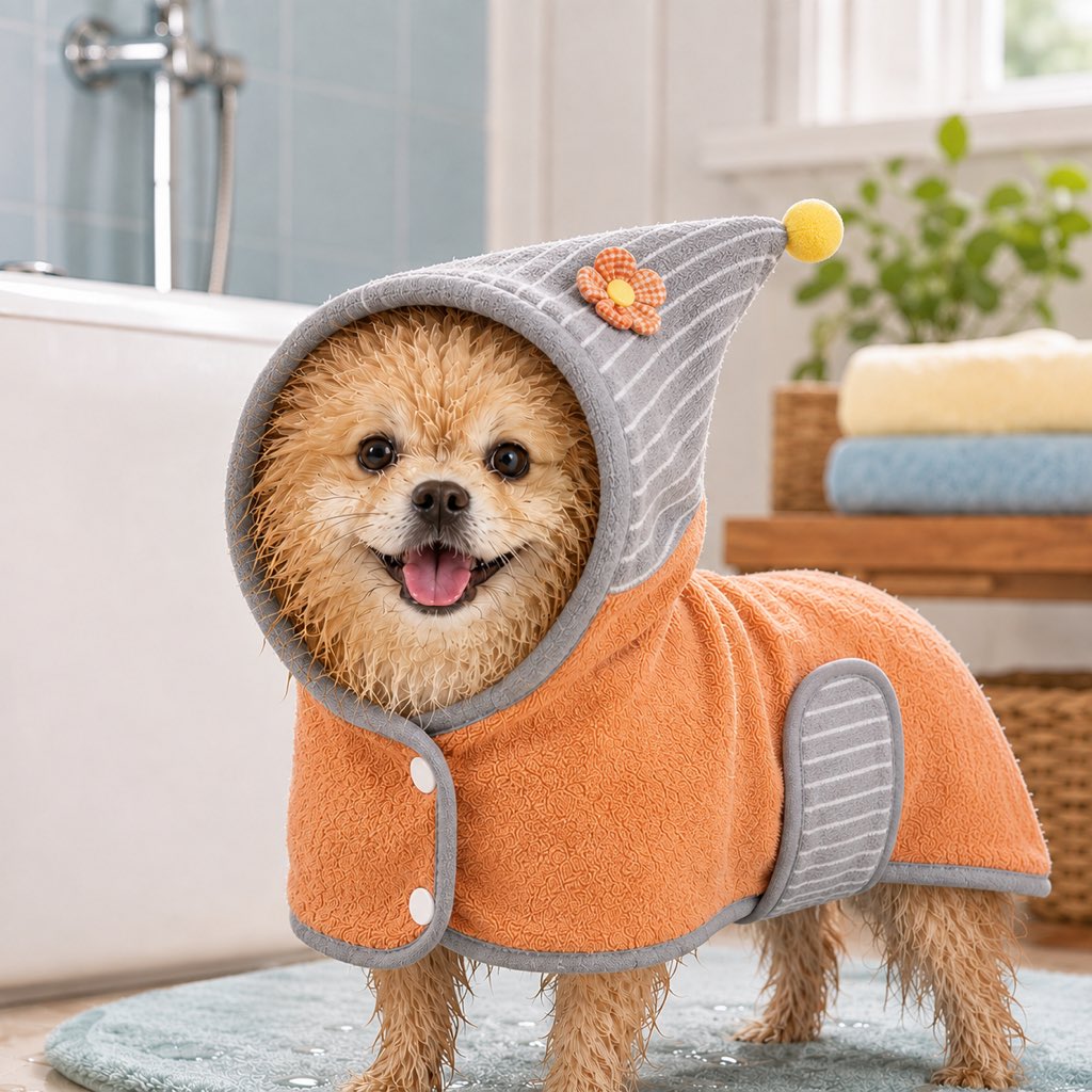 Hooded Pet Drying Robe – Fast Absorbent Towel