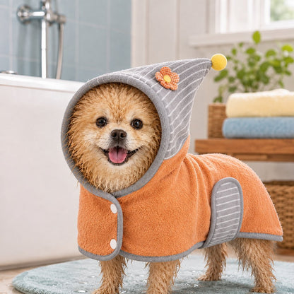 Hooded Pet Drying Robe – Fast Absorbent Towel