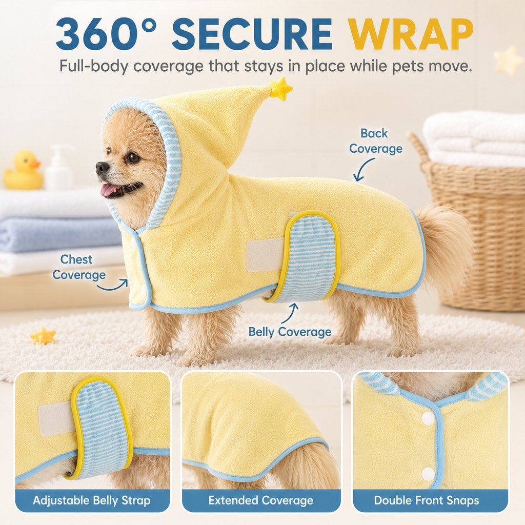 Hooded Pet Drying Robe – Fast Absorbent Towel