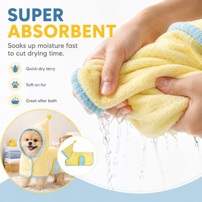 Hooded Pet Drying Robe – Fast Absorbent Towel