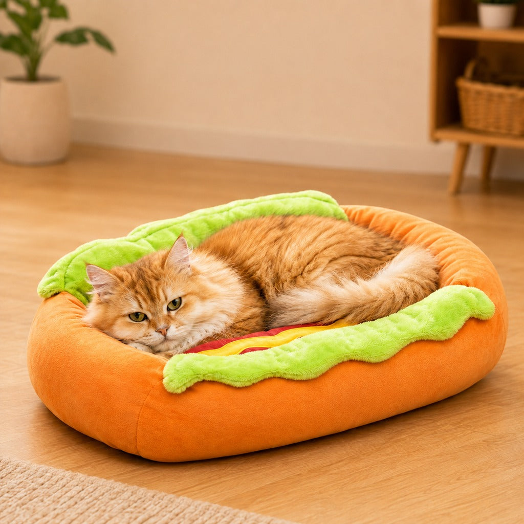 Hot Dog Pet Bed – Plush Removable Cushion