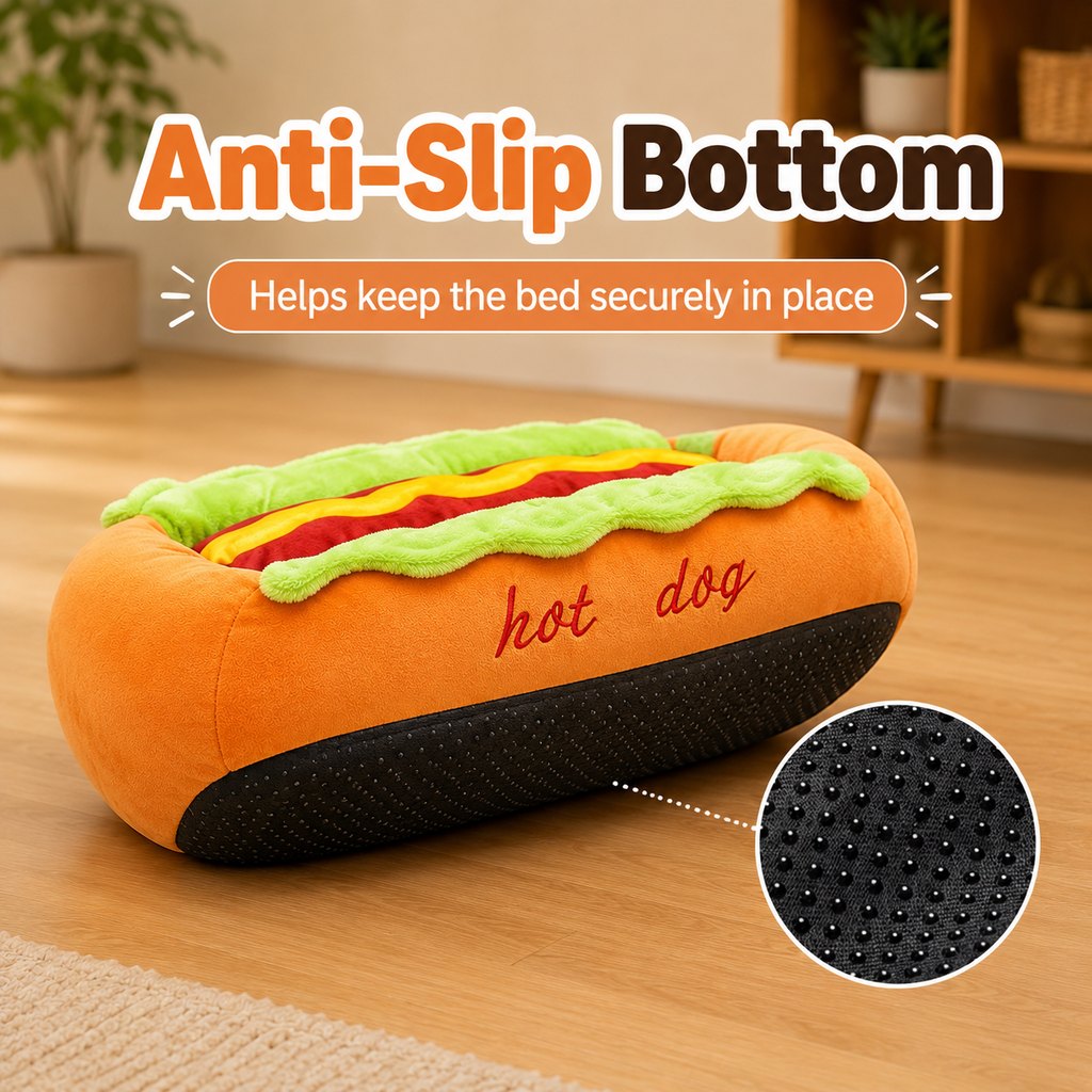 Hot Dog Pet Bed – Plush Removable Cushion