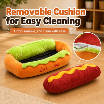 Hot Dog Pet Bed – Plush Removable Cushion