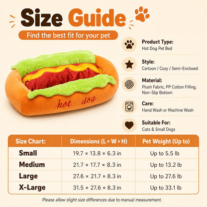 Hot Dog Pet Bed – Plush Removable Cushion