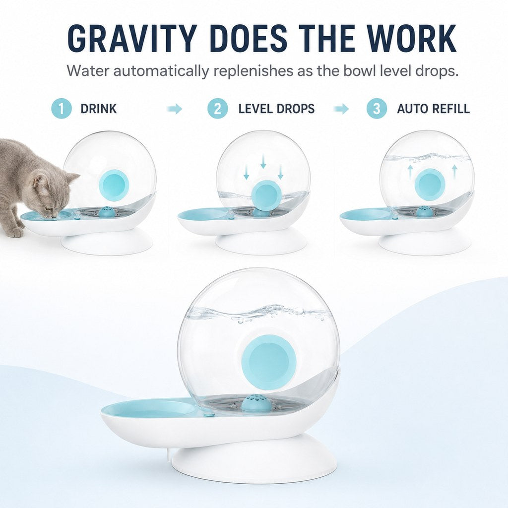 Gravity Pet Waterer 2.8L – No-Plug Auto Refill