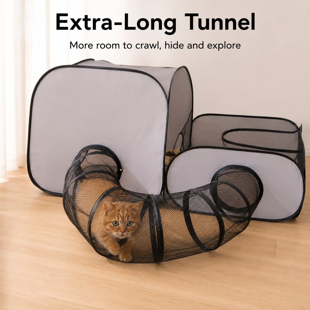 Indoor Cat Playpen – Tunnel & Rest Tent, 3 Zones