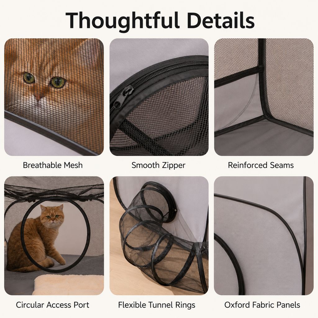Indoor Cat Playpen – Tunnel & Rest Tent, 3 Zones