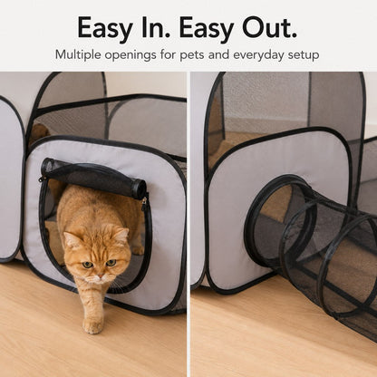 Indoor Cat Playpen – Tunnel & Rest Tent, 3 Zones