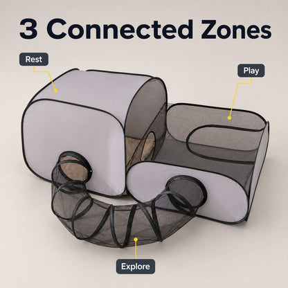 Indoor Cat Playpen – Tunnel & Rest Tent, 3 Zones