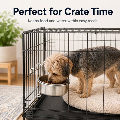 Hanging Crate Pet Bowl – No-Tip Kennel Feeding