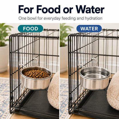 Hanging Crate Pet Bowl – No-Tip Kennel Feeding