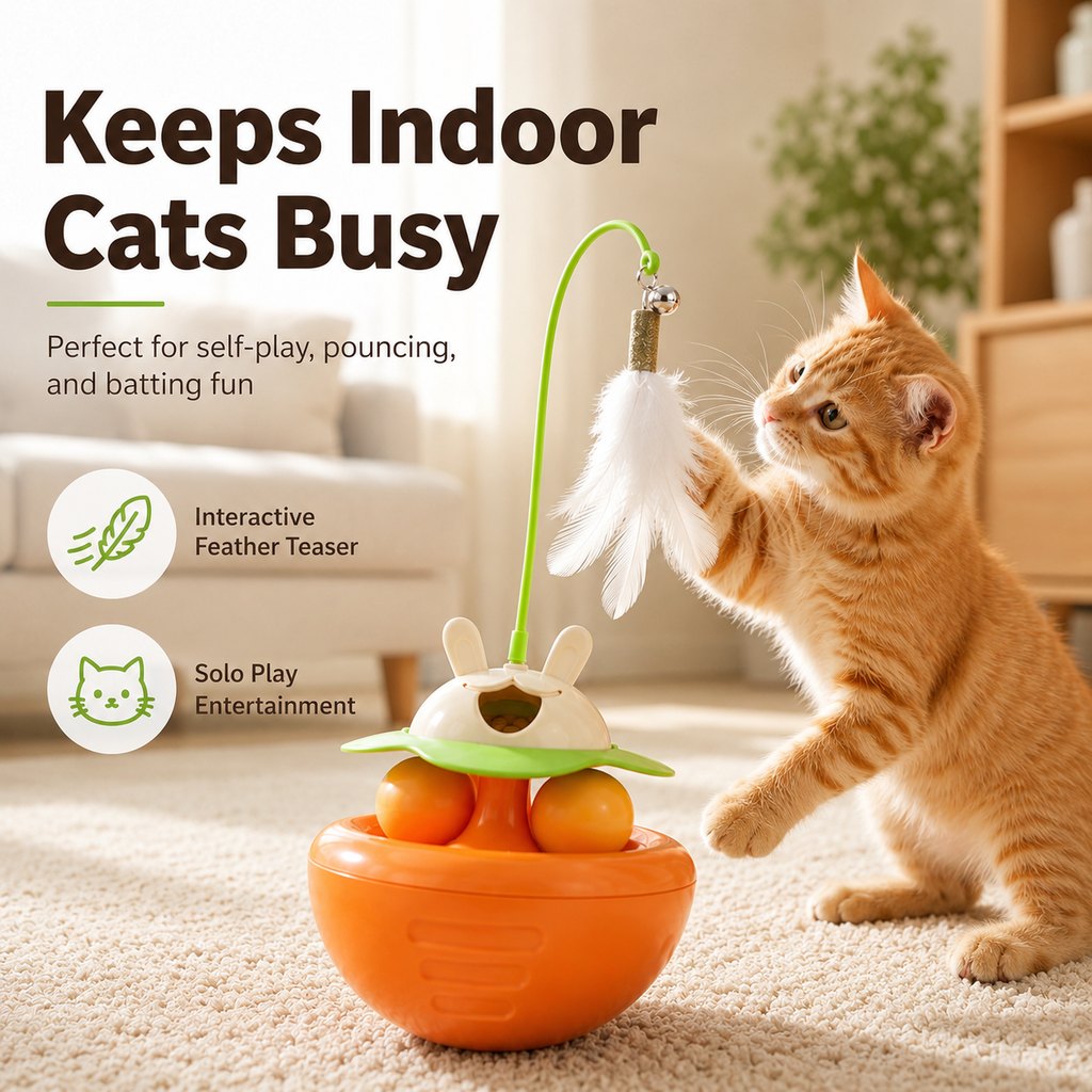 Wobble Cat Toy – Treat-Dispensing Feather Teaser