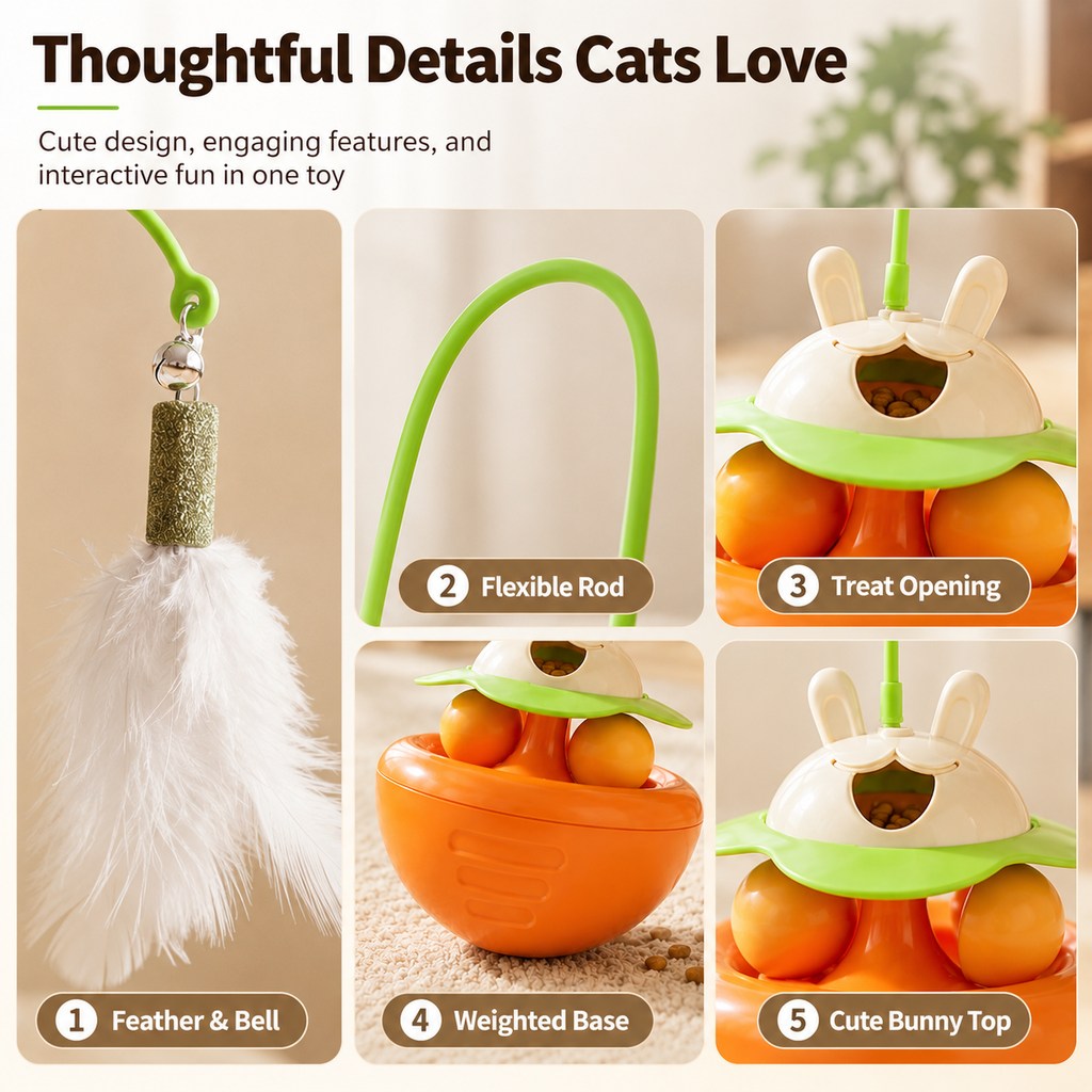 Wobble Cat Toy – Treat-Dispensing Feather Teaser