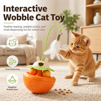 Wobble Cat Toy – Treat-Dispensing Feather Teaser