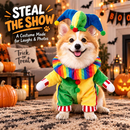 Jester Clown Dog Costume – Hat & Fake Arms