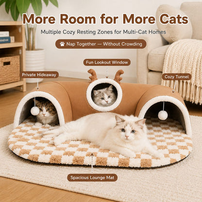 3-in-1 Multi-Cat Tunnel Bed – Rest & Play Together