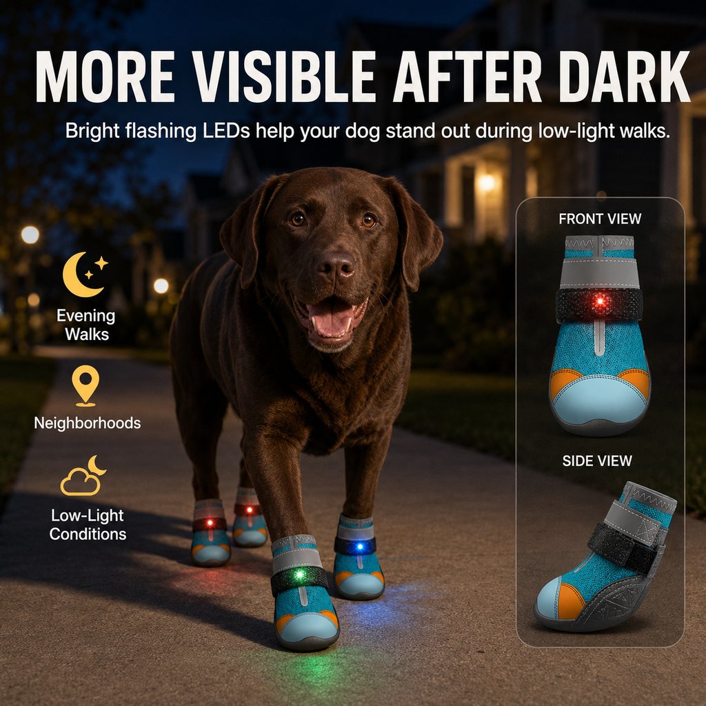 Motion-Activated LED Dog Boots – Visible at Night