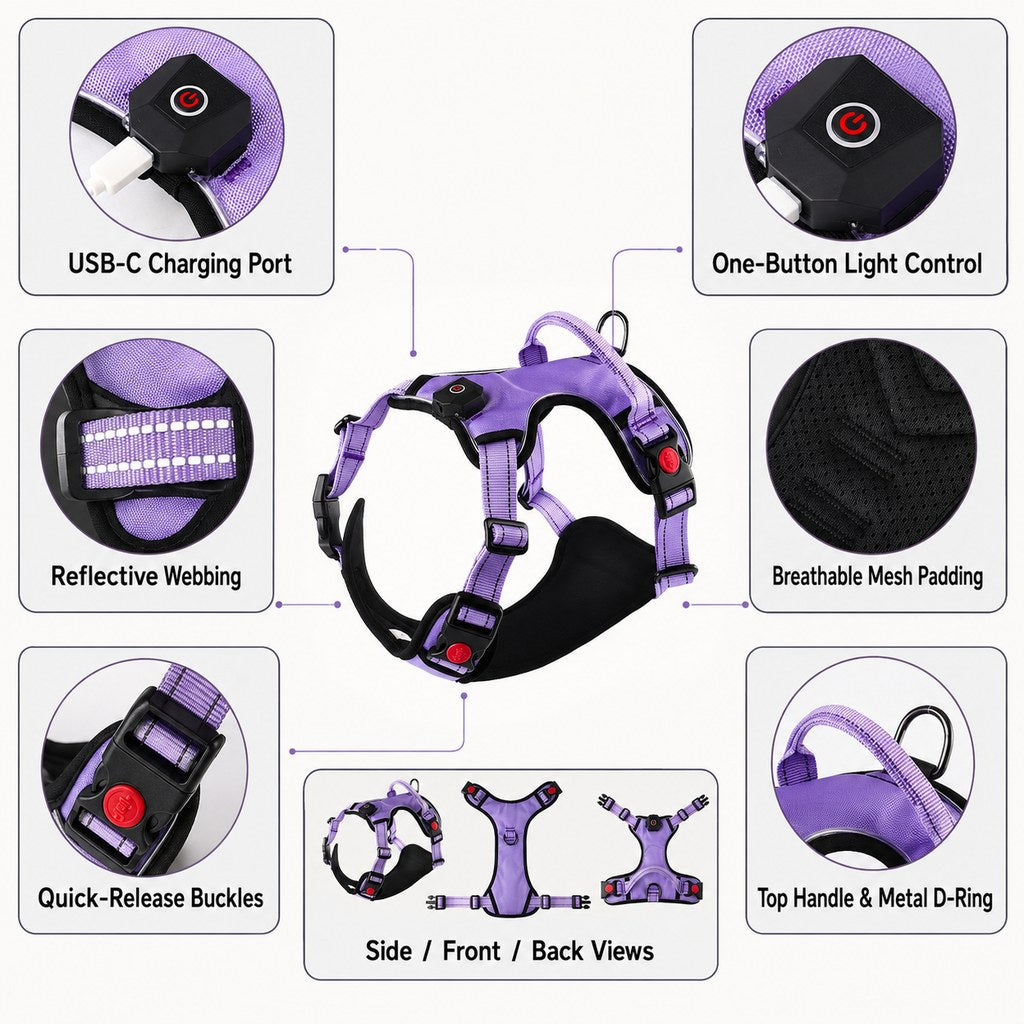 Rechargeable LED Dog Harness – Glow for Night Walks
