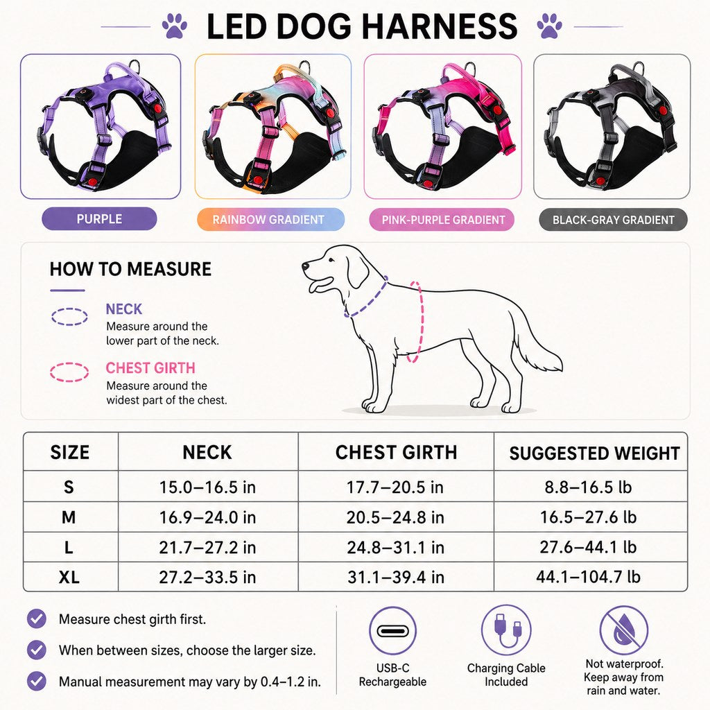 Rechargeable LED Dog Harness – Glow for Night Walks