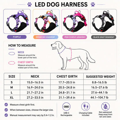Rechargeable LED Dog Harness – Glow for Night Walks