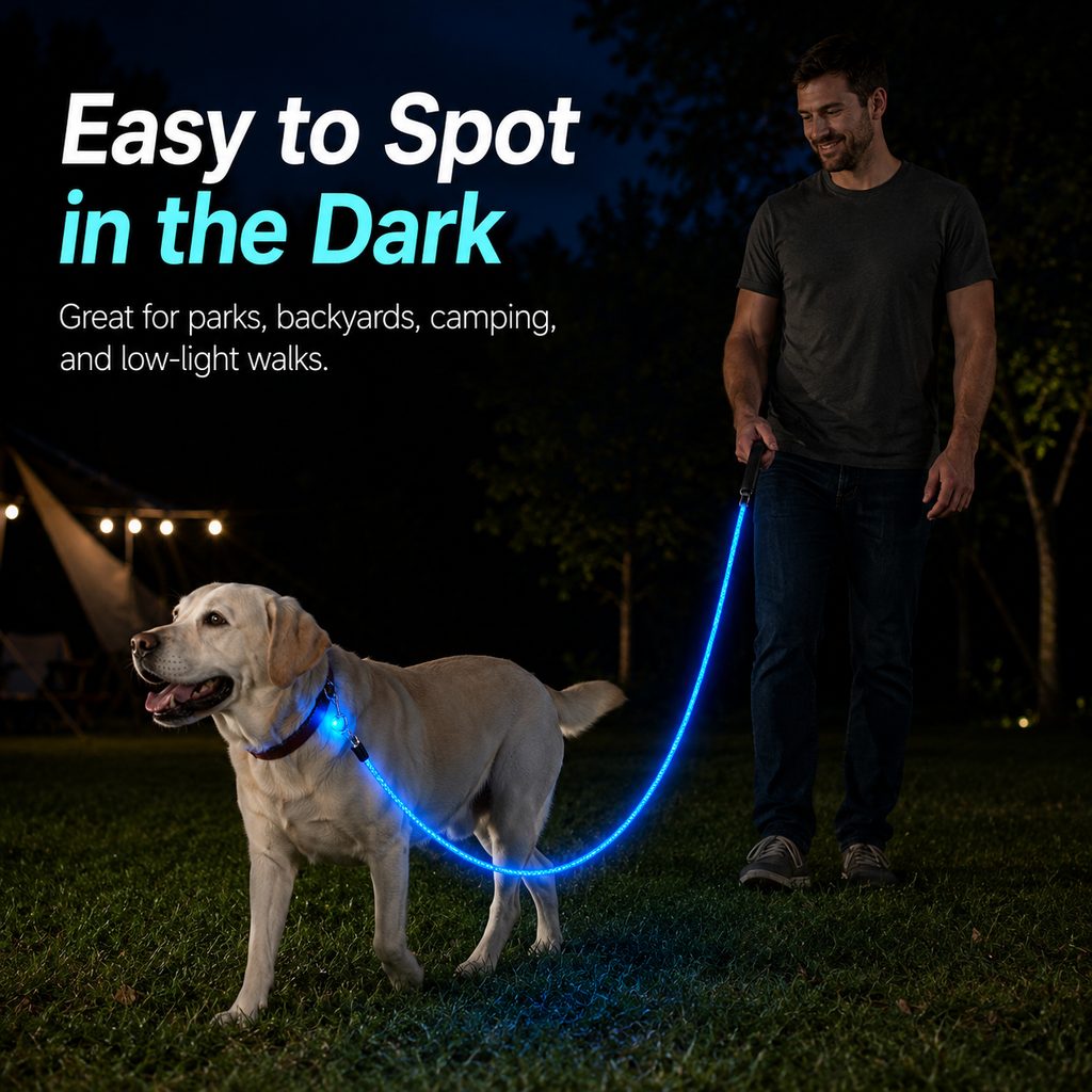 LED Light-Up Dog Leash – Rechargeable Night Safety