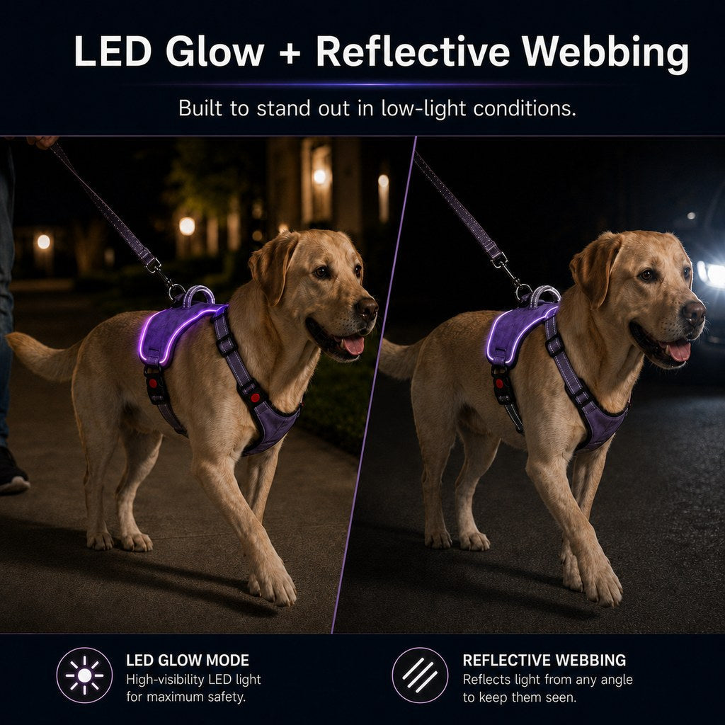 Rechargeable LED Dog Harness – Glow for Night Walks