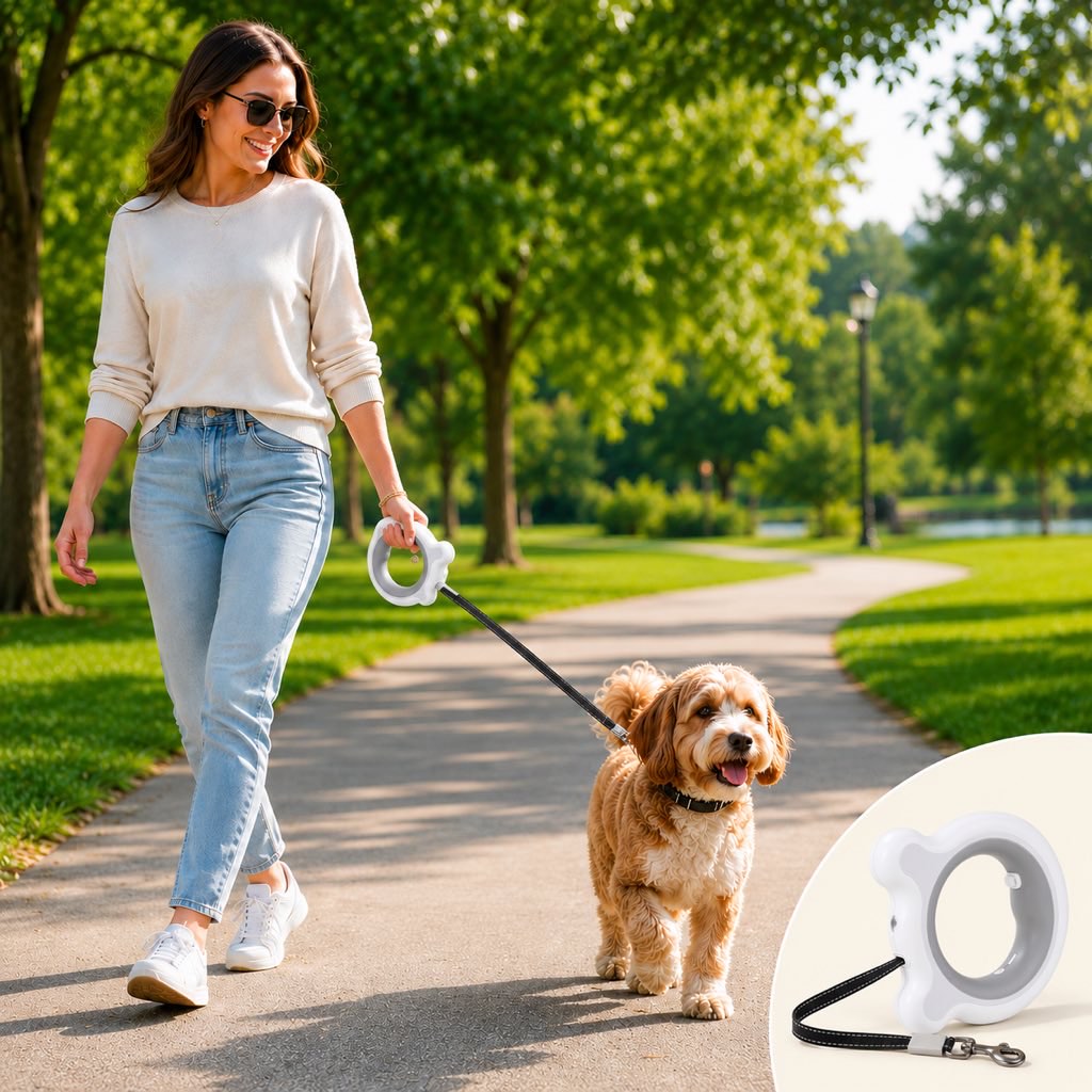 Retractable Dog Leash – LED Light & One-Touch Brake